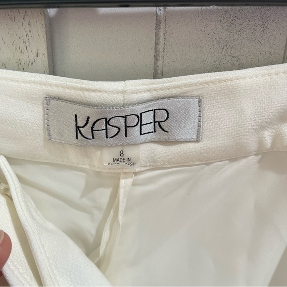Kasper Classic fit crepe womens pants straight white 8 strech sits at waist work - Picture 10 of 12